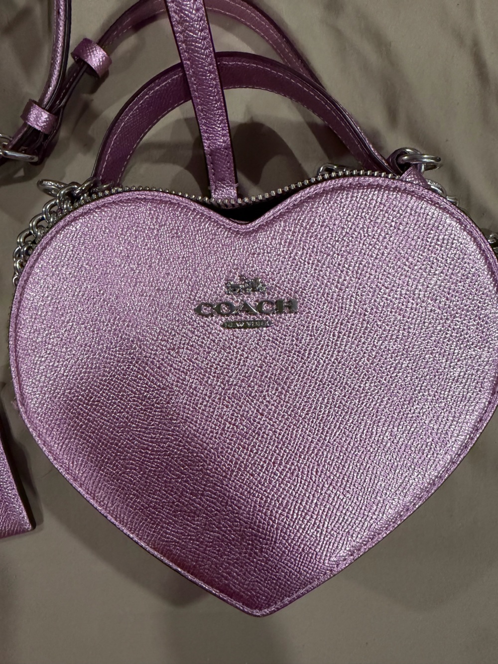 Coach Metallic Lilac Heart Crossbody Bag